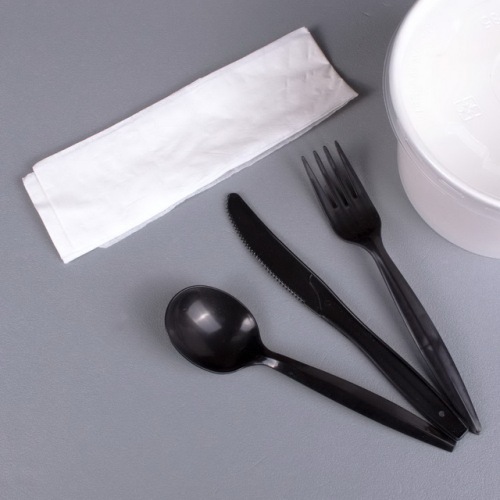 Black Disposable Plastic Cutlery Set Spoons Knives Tea Spoon