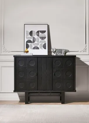 Black Solid Wood Sideboard Kitchen Storage Cabinet