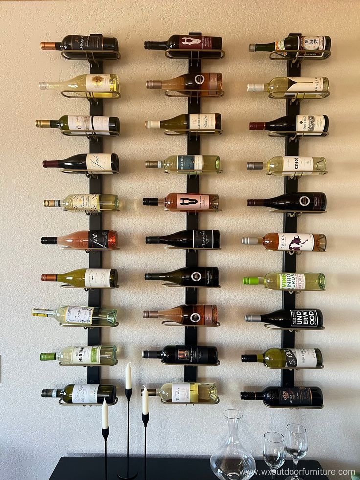 European Style Custom Free sample iron work supermarket bar Wall Mounted Display wine rack storage Cabinet