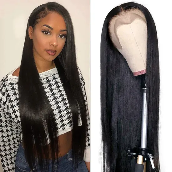 Double Drawn Human Hair Extension Lace Wigs Vendor, Wholesale Indian Virgin Silky Bone Straight Hair Braided Lace Frontal Wig