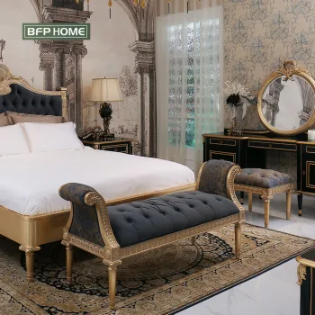 High End French Style Bedroom Furniture: BFP Home Imported Hard Wood Carved Romance Bed End Stool