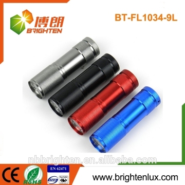 2015 Vendita calda Prezzo a buon mercato 9 Flasona LED Mini Alluminio colorato 3*Torcia di emergenza della batteria AAA