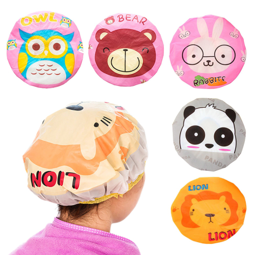 Reusable Cute Cartoon Shower Cap Women Cute Hair Cover Hat Baths Saunas Lace With Elastic Band Spa Cap Women Children Cap