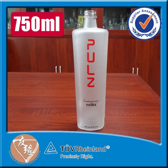 High grade fine white glass custom logo Acid etch white 750ml frosted glass bottle for liquor