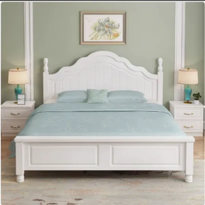 Modern Simple Solid Wood White Double Bed for Home and Hotel