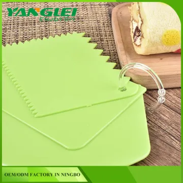 Set of 3 Plastic Bowl and Dough Scrapers, Curved and Straight Edge