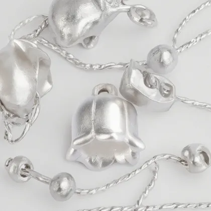 3D Hard Silver 925 Pure Silver Bell Orchid Pendant Necklace with Braided Rope Bracelet