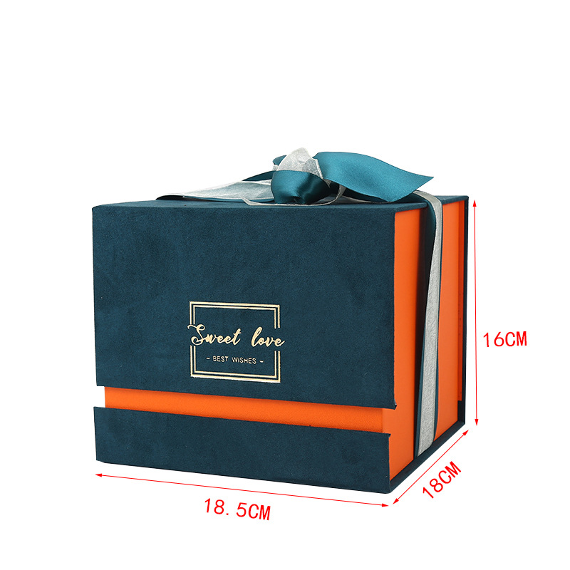 صندوق مغناطيسي مخصص في المخمل الأزرق الوردي مع الشريط