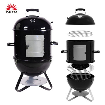 3 in 1 Charcoal bbq grill Smoker 3 layers Tower Vertical Barrel Charcoal barbecue Grill Smoker