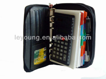A5 Leather bound filofax organizer with calculator