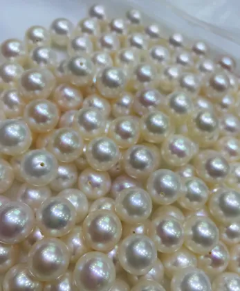 White or cream round fresh water loose water pearls with two holes for jewelry
