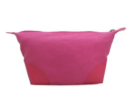 Pink flower printed zipper pouch canvas makeup bag cosemtic