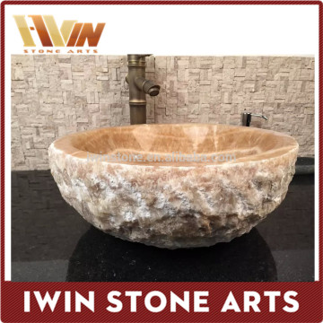 Hot sale beautiful brown rough sinks stone marble bathroom sink for home use