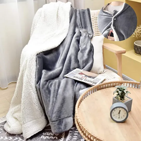 Wholesale Winter sherpa fleece wearable throws hoodie blanket  plush hooded blanket