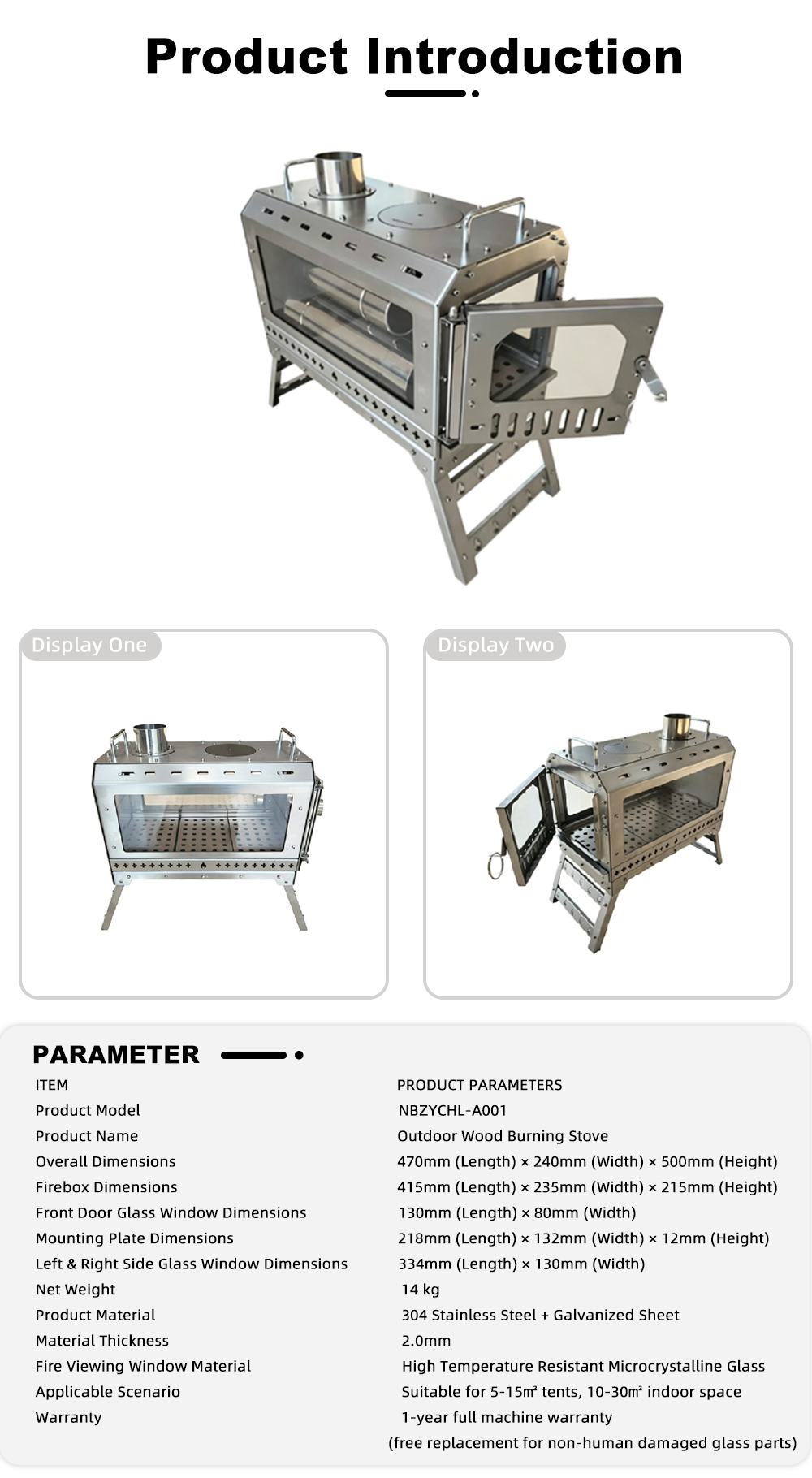 NBZYCHL-A001Outdoor Tent Stove with Fire Window for Camping x
