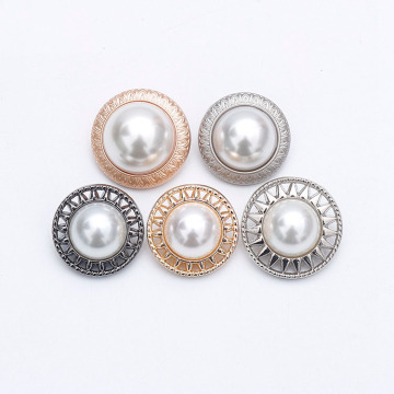 Gold Shanked Round Flower Metal Rhinestone Buttons with Pearls - New Arrival