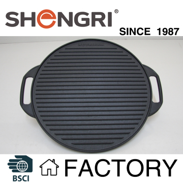 Round Cast Iron Griddle Pan for BBQ Pre-seasoned/Reversible Double-Sided Grill Plate with Handle
