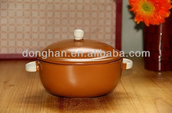 simpledesign large ceramic yellow glaze noodle bowl with lids and double handles