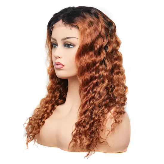 Medium Swiss Lace Cambodian 1B/30 Ombre Natural Black Human Deep Wave Lace Front Wig
