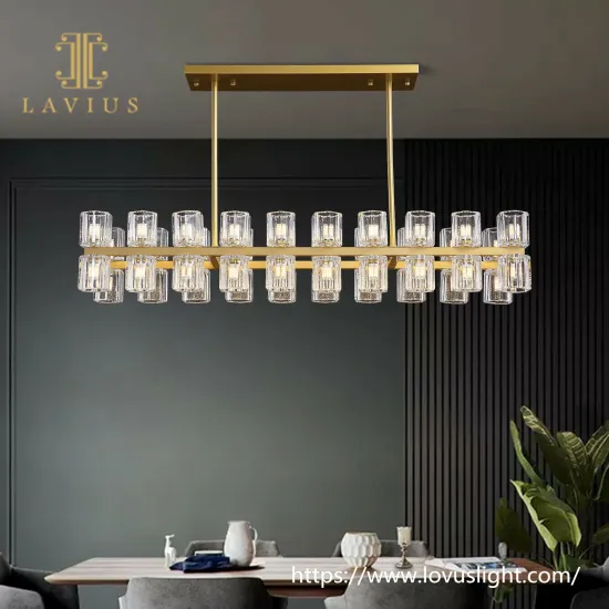 Trendy gold brass crystal light chandelier for dinning room kitchen Rectangle shape modern design crystal chandelier