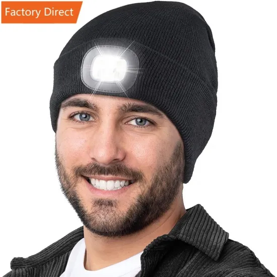 Unisex LED Lighted Beanie Hat - Warm Knit Hat with Flashlight and Headlamp