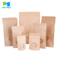 Polla de cremallera de papel kraft biodegradable con ventana ovalada