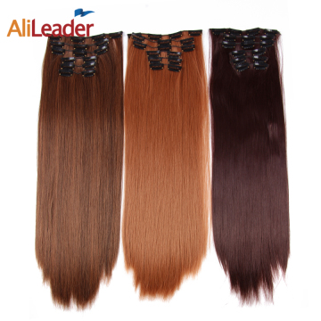 AliLeader 22" High Quality Hot Sale 16 Colors Synthetic Silky Straight 16 Clip Hair Extensions