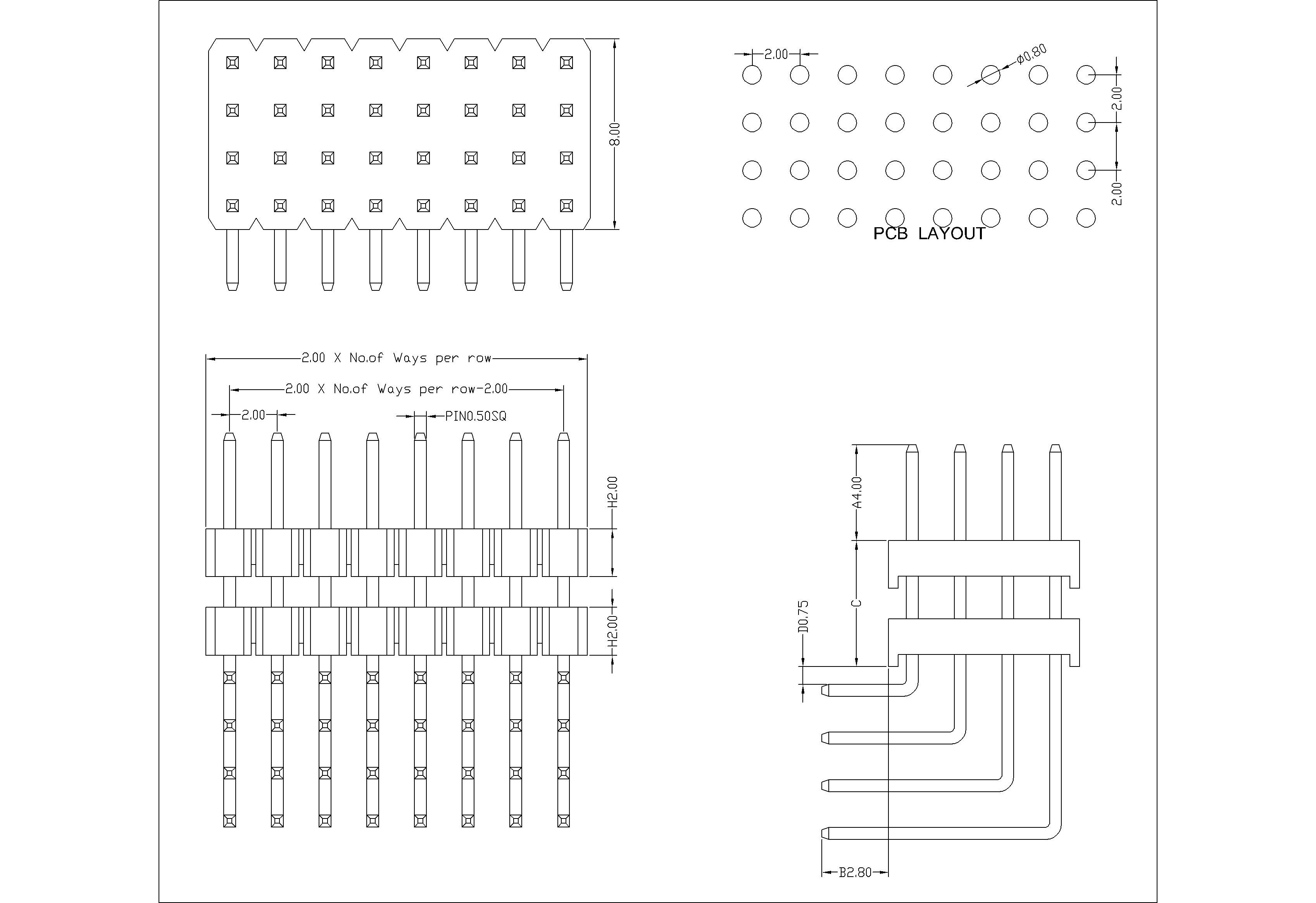 2.0mm Quad Row Pin Header Connector