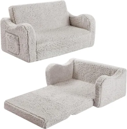 2 Seat Convertible Kids Sofa Bed - Toddler Couch for Children