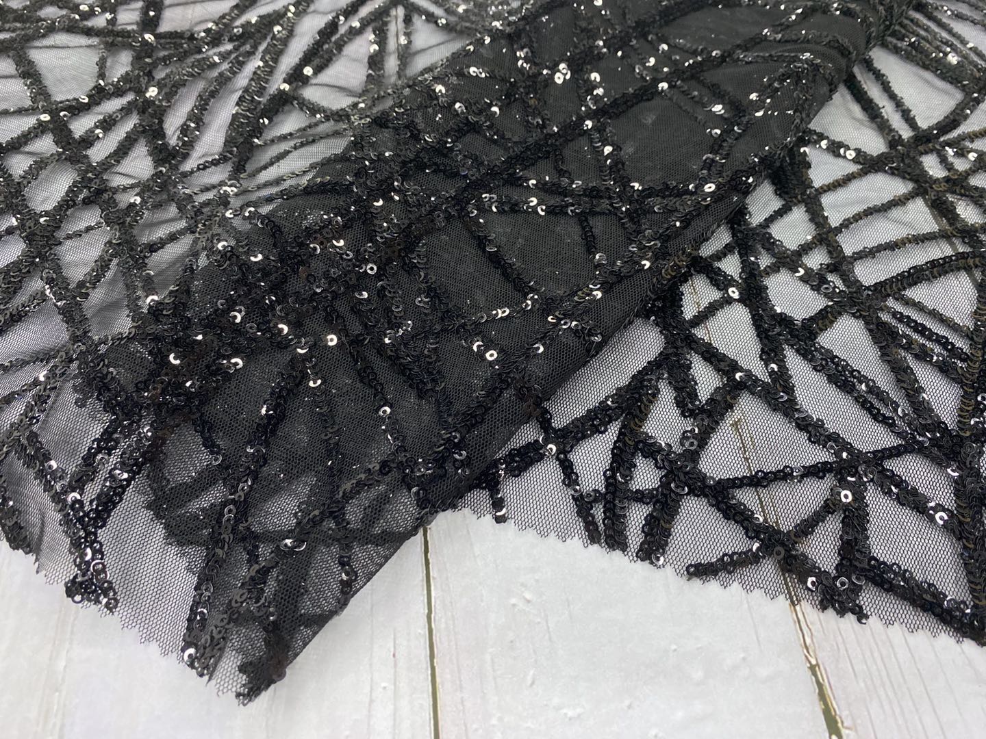 Black 3mm Sequins Embroidery Fabric