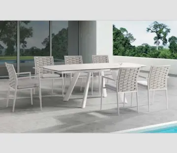 Outdoor Hotel Aluminum Frame Woven Rope Dining Table Set Furniture