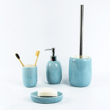 Light Blue Crackle Glaze Ceramic Bathroom Set
