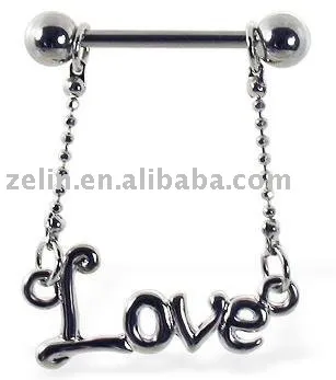 nipple ring with dangling love,316L jewelry,body jewelry nipple ring piercing