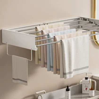 2025 New Retractable Clothes Drying Rack with Hook, Foldable for Home Use