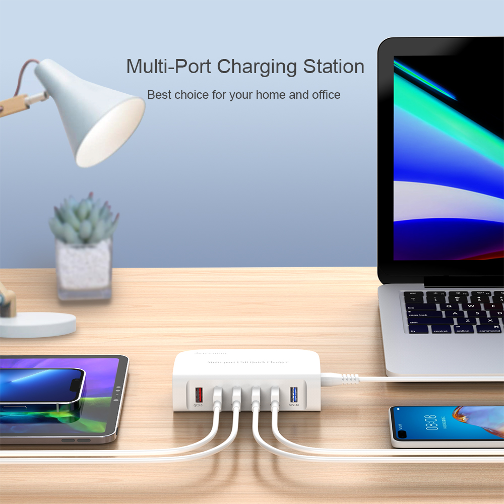 6 port usb hub charger with switch white