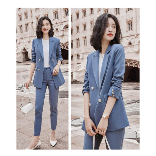 Elegant Mid-Length Blue Business Women Suit