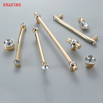 KK&FING European Luxury Crystal Solid Zinc Alloy Golden Cabinet Handles Kitchen Cupboard Wardrobe Door Pulls Furniture Hardware