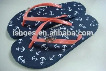 hot selling printed beach rubber flipflops with metal decoration