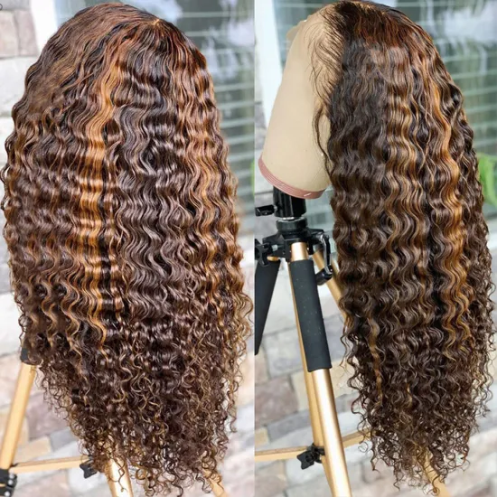 Ishow Highlight Curly 13X6 Lace Front Wig HD Transparent Lace Frontal Wig for Women Human Hair Wigs Deep Wave Lace Frontal Wig