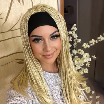 Synthetic braids wig Crochet Hair Fully Hand Tied Twist Braided With Headband Wig Synthetic Braiding Hair