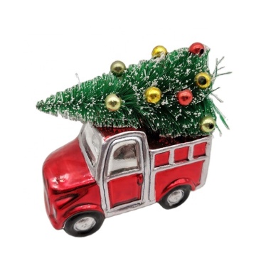 Vintage Red Truck Glass Christmas Ornaments: Hand Blown Glass Baubles with a Classic Christmas Tree Design