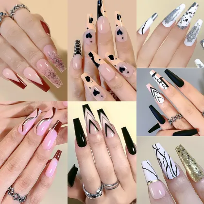 24pcs Coffin Artificial Fingernails - Press on Nails for Women