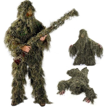 Set di attrezzature da caccia mimetico in 5 pezzi con ghillie abito, giacca, pantaloni, cappuccio e borsa