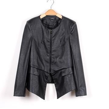 Women's PU Leather Coat with Zip Fastening