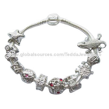 Beaded Bracelets, Made of Brass and Cubic Zirconia, Small Orders are Welcome
