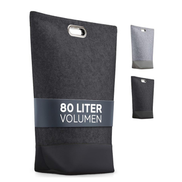 XL Foldable Felt Fabric Laundry Basket with Handles - Black
