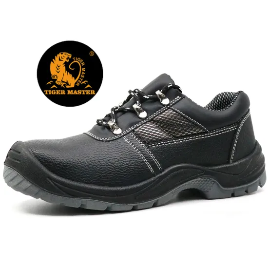 Low ankle black leather safety work shoes
