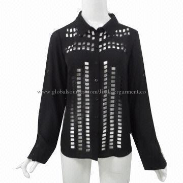 100% polyester chiffon shirt with laser cutting all around