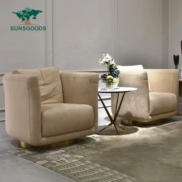 Modern Armchair with Velvet Fabric and Golden Base for Living Room