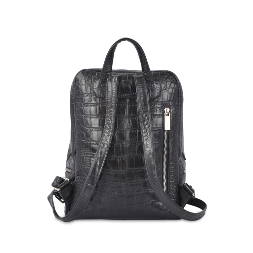 Mochila de cocodrilo en piel auténtica negra para mujer.